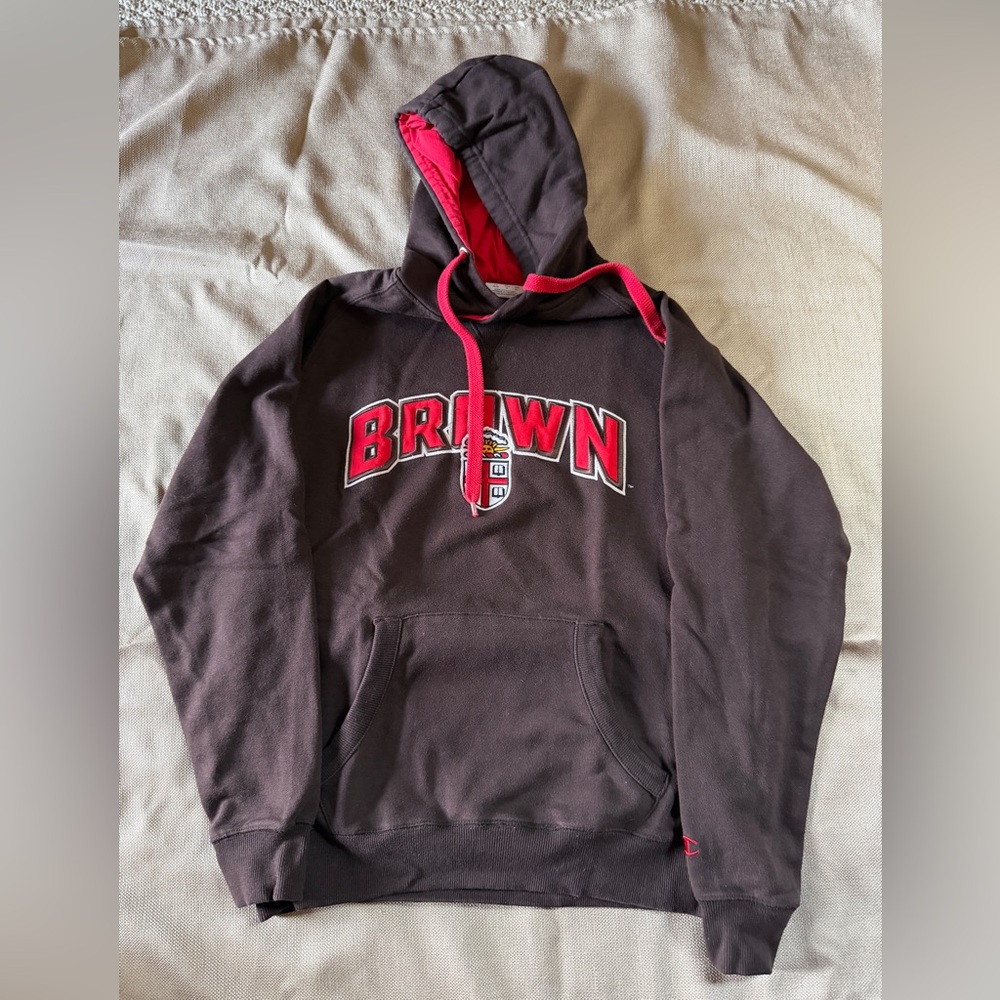 Champion Brown Hooded Sweatshirt with Red Accents